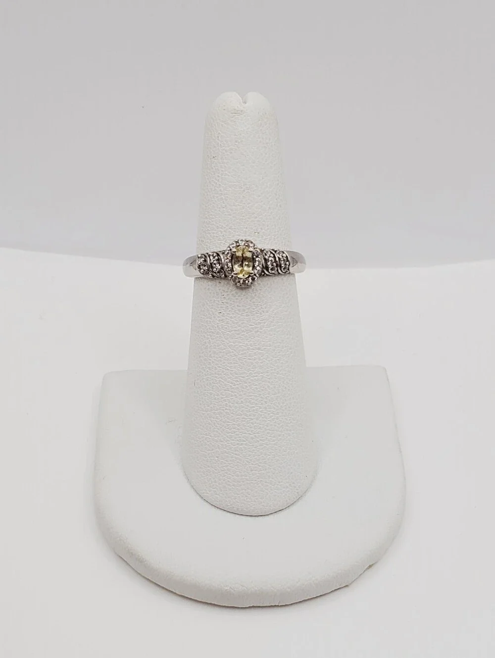 Golden Apatite & White Zircon 925 Sterling Silver  Dainty Halo Ring